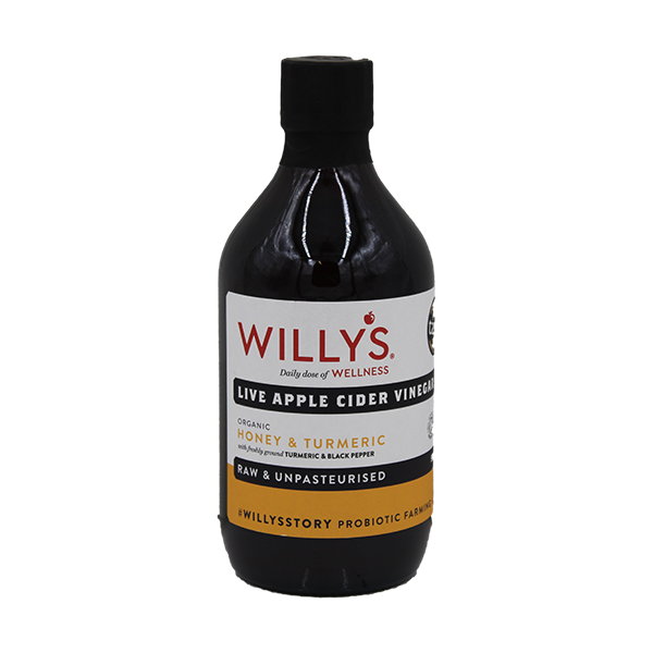 Willy's Organic Live Apple Cider Vinegar with Honey & Turmeric 500ml - Tuffins Supermarket Willy's ACV Miscellaneous